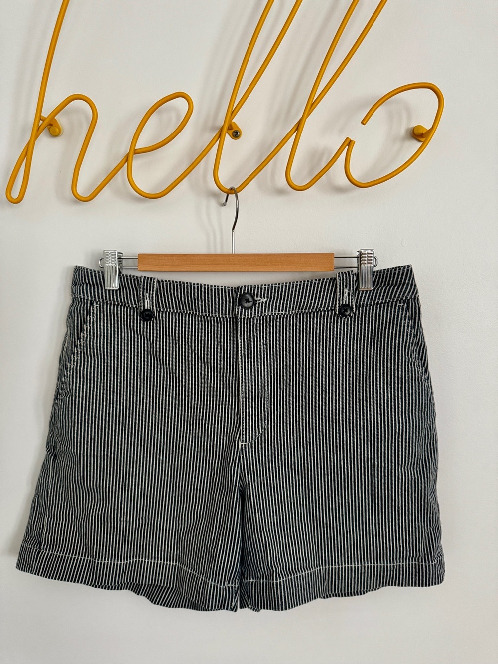 Simons striped dark blue and white denim shorts